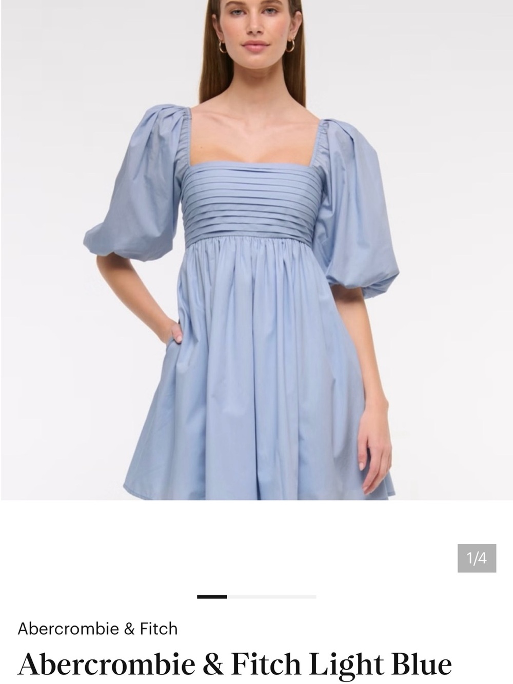 Abercrombie & Fitch Powder Blue Puff-Sleeve Smocked Mini Dress